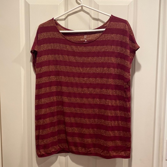 New York & Company Tops - New York & Co Striped Top Blouson Red Sparkly Size Large